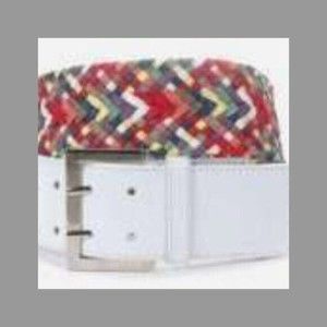 Women White Multi Braided 37” Small Woven Lattice Belt with Square Buckle